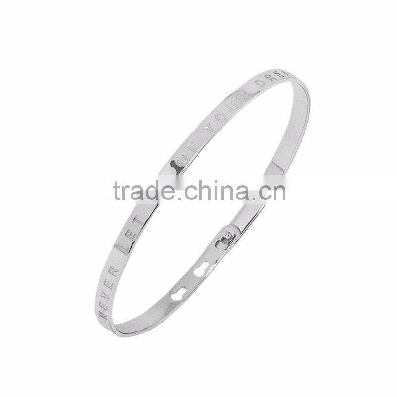 Memories Bangles with Customize Design Word 'NEVER LET GO OF YOUR DREAM' with 4mm/7mm Width