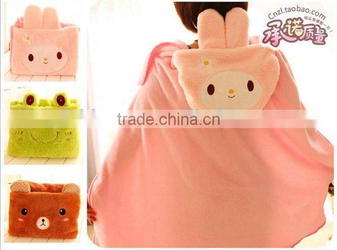hooded cape style cartoon animal green frog model coral fleece office folding cushion blanket