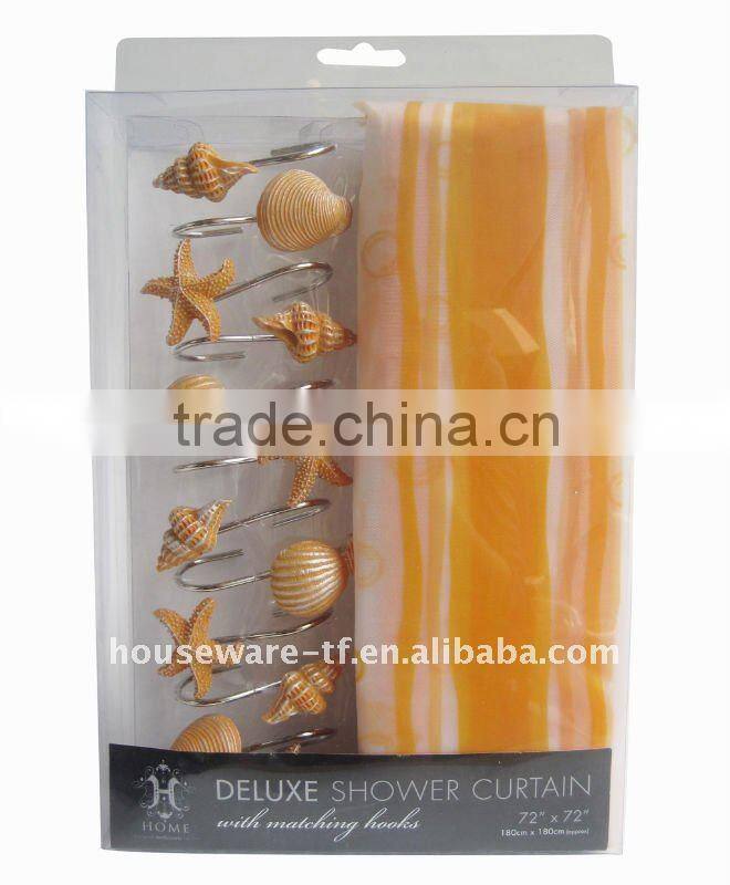 2012 whole ocean series pattern shower curtain with 12 colorful resin hooks