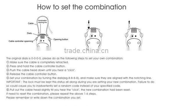 3-dial combination cable computer lock ,Security combination steel Cable Lock ,Retractable steel cable combination lock