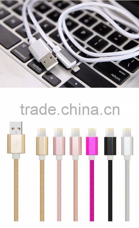 Top quality Mobile Phone USB Sync Data Cable 1m Nylon Data Line 2A Fast charge for Apple iPhones 5/5s/se/6/6s/6s plus/ipad mini