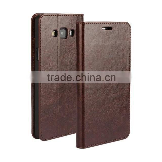 Luxury Mobile Phone Case For Samsung Galaxy A7 Leather Crazy Horse grain premium leather wallet Flip Holder Cover Case