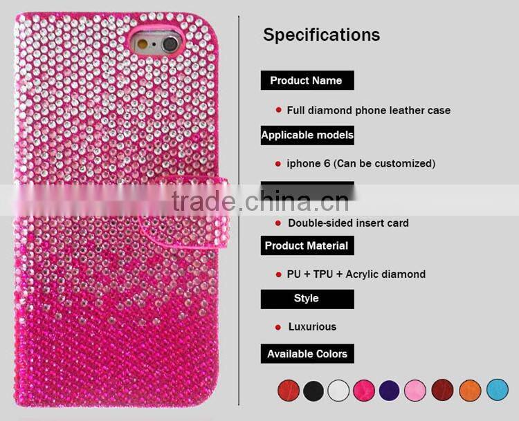 High Quality Diamond Leather Mobile Phone Case for iPhone 6 phone 6 plus