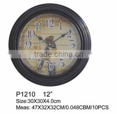 cheap old style round plastic wall clock