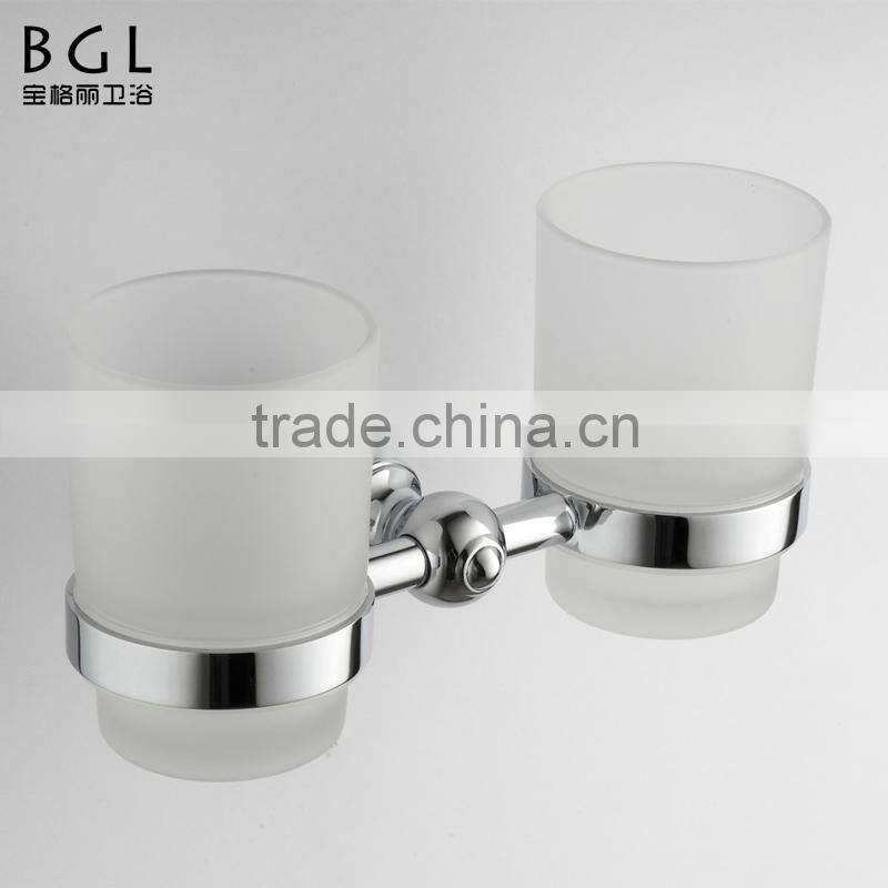 New design Bathroom accessories Zinc alloy Chrome finishing Double tumbler holders with frosted glass cups