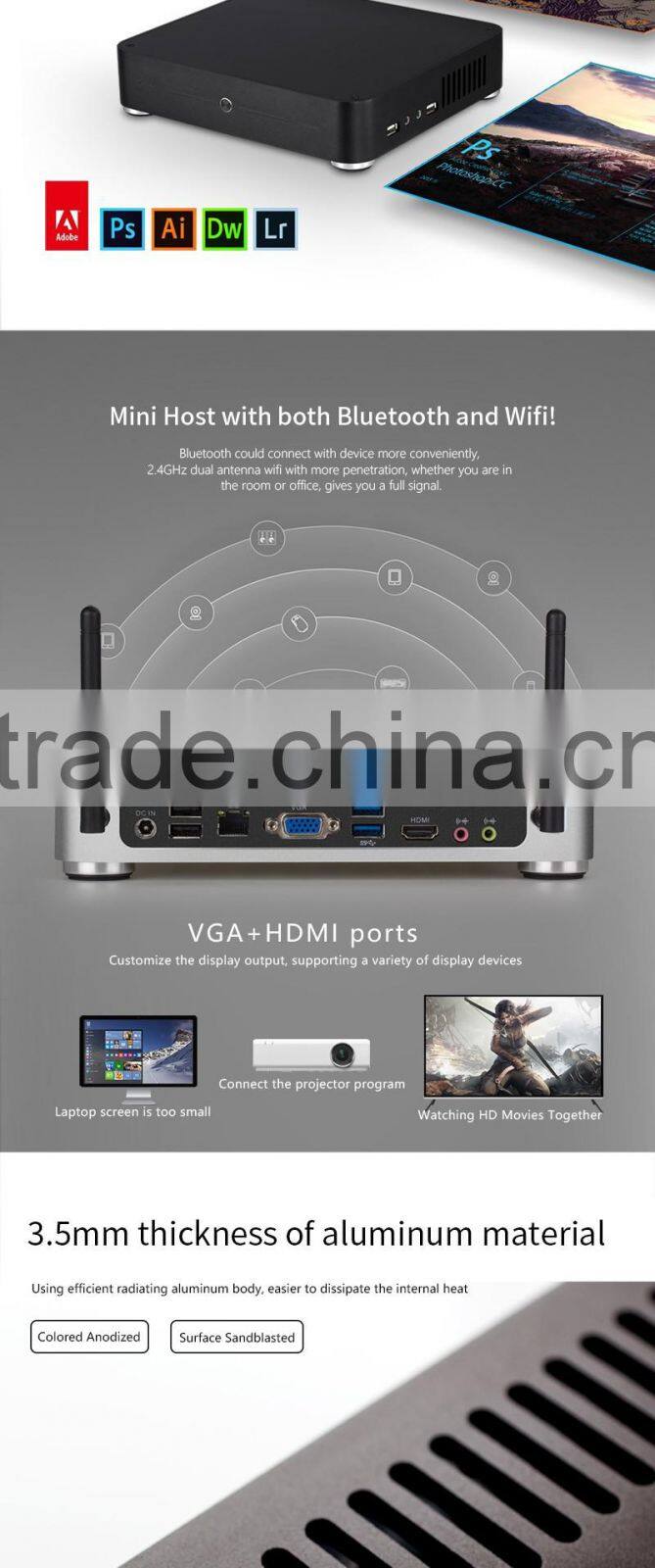 Realan W44-J1900T1 Mini ITX PC Celeron J1900 Processor Quod Core Support 8GB RAM 2 COM 6 USB 1HDMI 1 VGA 2 Audio 2 WiFi Hole