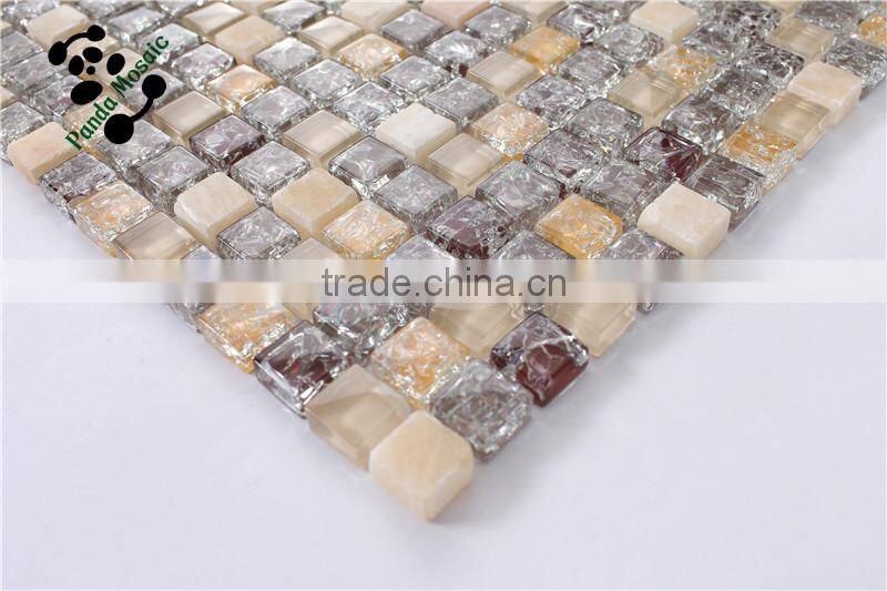SMS06 Foshan beige white roughness stone marble mosaic square art mosaic tiles indoor decorate wall