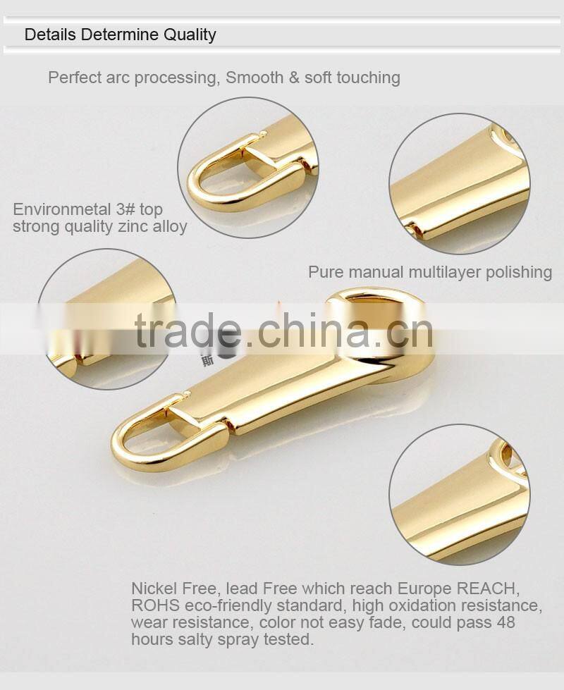 Electroplated swivel shiny light gold custom metal zipper puller