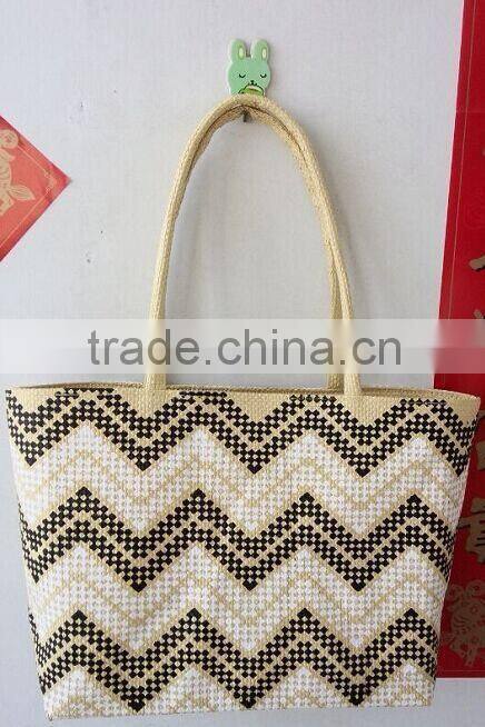 cheap 2015 fashion paper straw stripe beach bag with lining