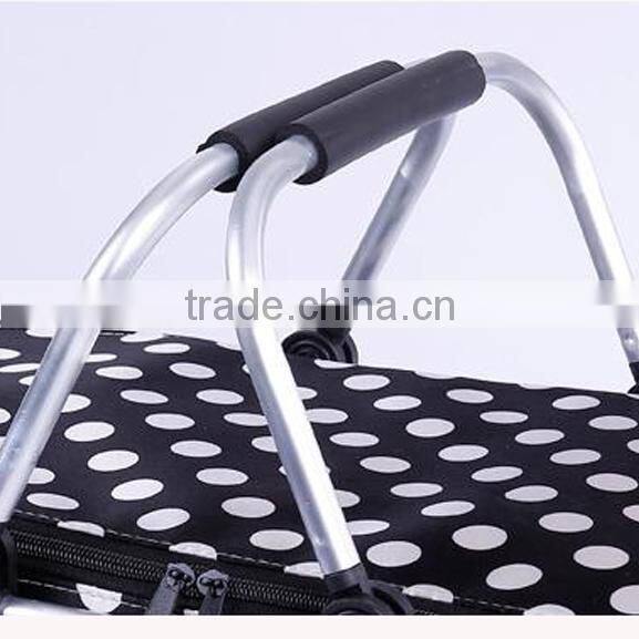 New Eco Friendly Oxford Fabric Collapsible Reusable Cooler Bag Folding Picnic Shopping Basket Black