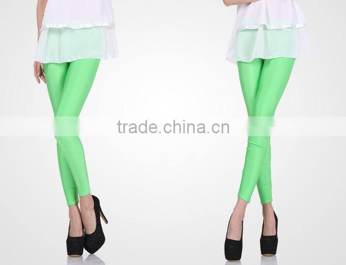 2014 Korean Sexy Ladies High Elastic Leggings Neon Shiny Bright Stretch Tights Colorful Leggings