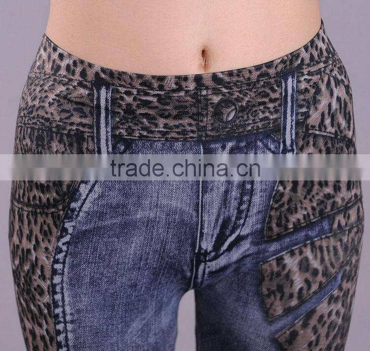 Hot Women's Sexy Leopard Print Denim Jean Look Leggings Skinny Tights Clubwear Stretch Leggings