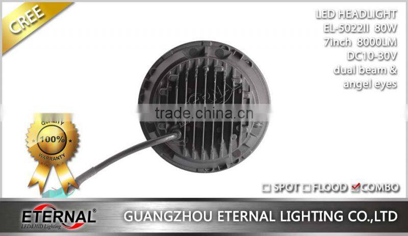 80W 7in round 4WD off-road truck SUV automotive vehicles sealed dual beam led headlight lamp
