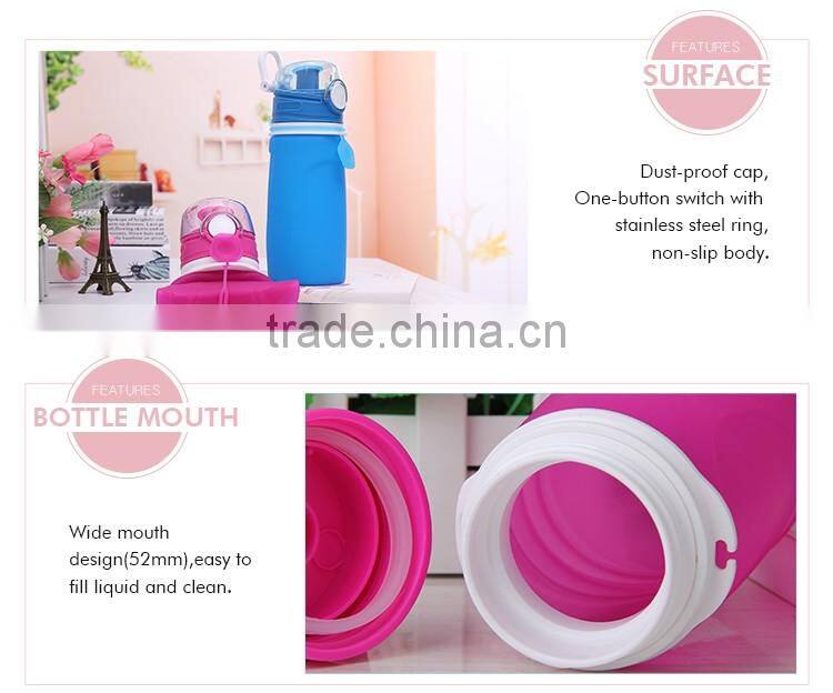 Excellent Silicone Material 16OZ Collapsible Water Bottle
