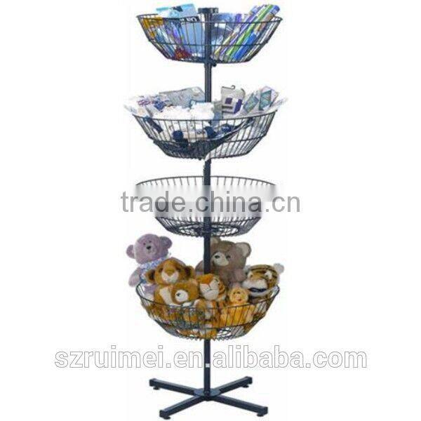 4 Tier Floor Metal Round Rotating Display Rack with Sign Holder & Prong Base Hot
