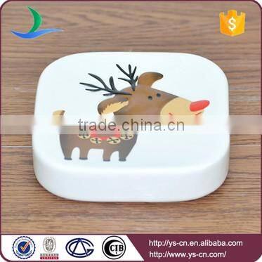 White square reindeer embossed ceramic christmas bathroom accessory