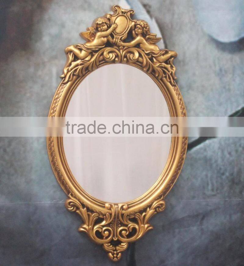 Home decoration exquisite angel carving oval wall mirror