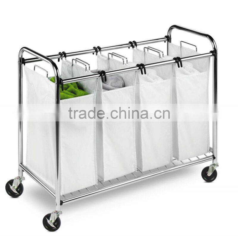 Heavy-Duty Quad Rolling Laundry Sorter/Hamper, Chrome