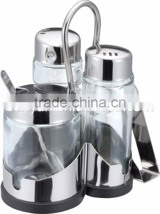 Stainless Steel Condiment Holders Glass Bottle Vinegar Oil Glass Cruet set