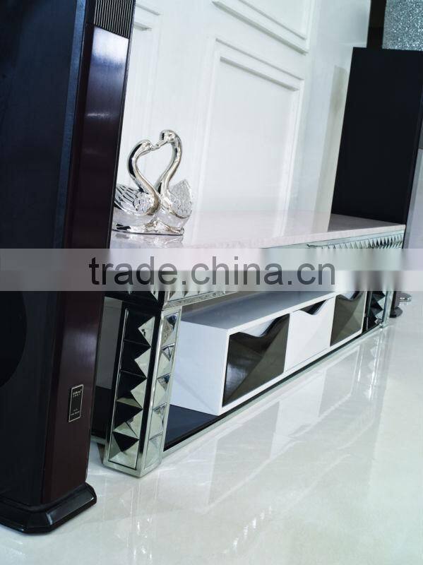 2014 modern design E338 living room furniture stainless and marble top italian design mdf TV stand