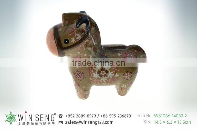 cheap coin box lovely design flower patterns horse shaped ceramic animal piggy bank