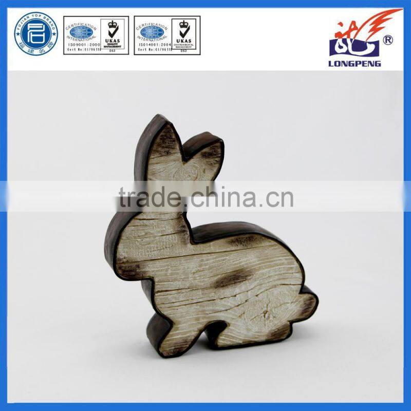 Primitive Resin Wood Bunny Figurine for Tabletop or Wall Display