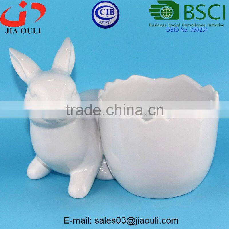BSCI Audit Factory white Ceramic Easter Bunny Rabbit Planter, animal flower planters