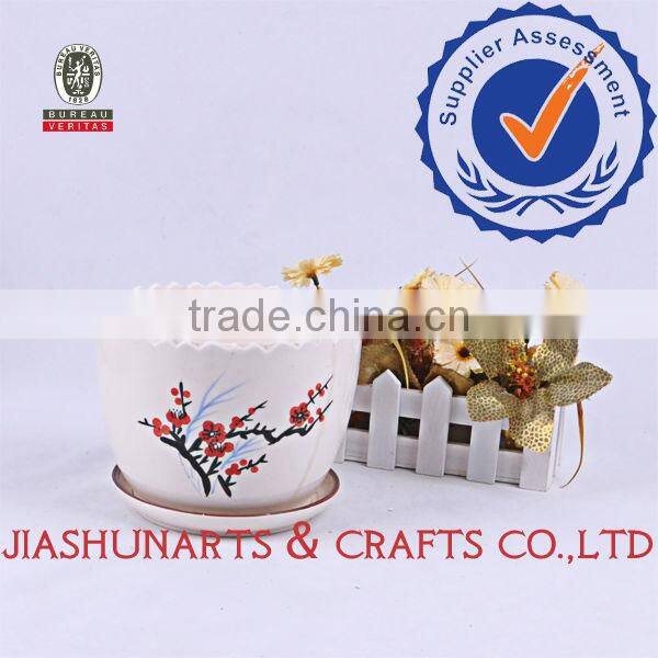 Plum Flower Pattern Tooth Edge Style Ceramic Flower Pots