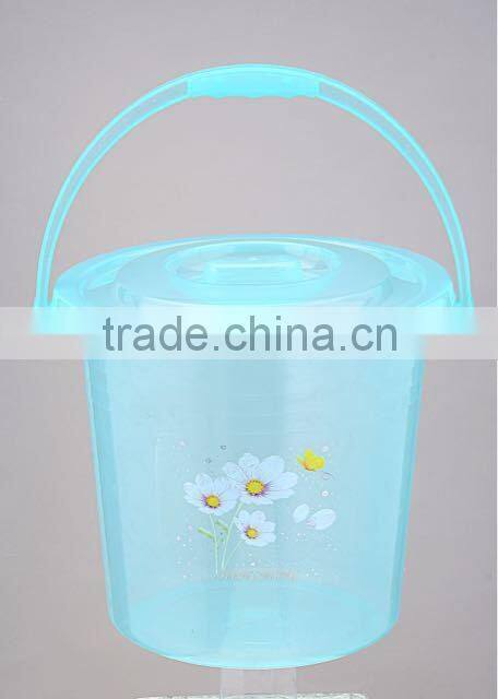 Round Semitransparent Plastic Bucket/waterpot with Carry hand and lid