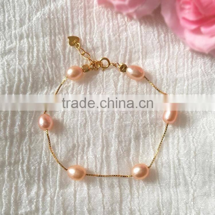 8-9mm pink rice shape freshwater pearl bracelet