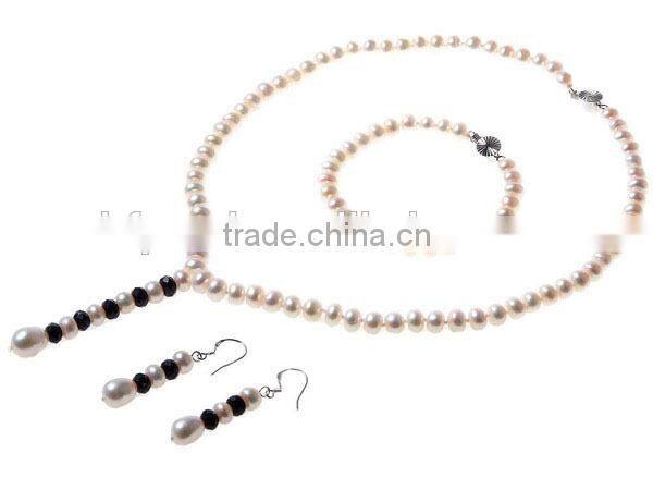 7-8 mm Round Wholesale Freshwater Pearls Necklace Earrings Bracelet Set