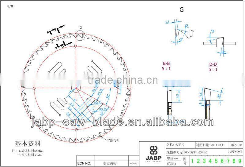 TCT wood low noise saw blade