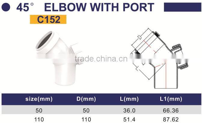 HIGH QUANLITY 45 DEG ELBOW OF PVC GB STANDARD EXPANDING FITTINGS FOR DRAINAGE WITH GASKET