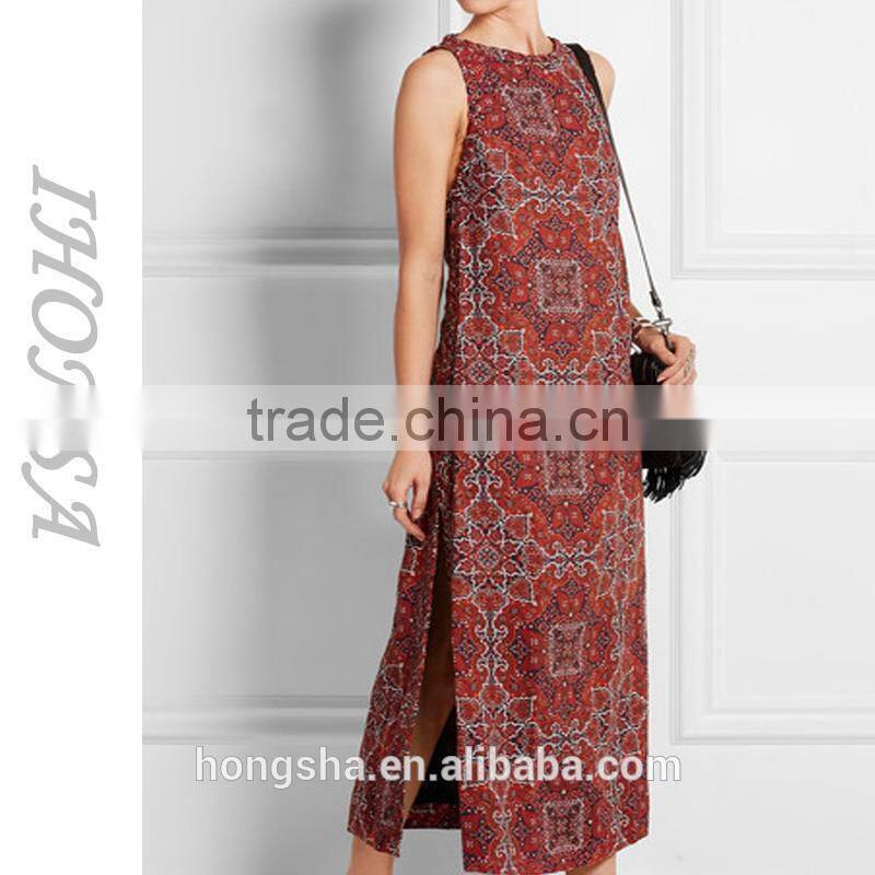 Fashion Sleeveless Vintage Boho Dress Latest Women Linen Dress HSD6672