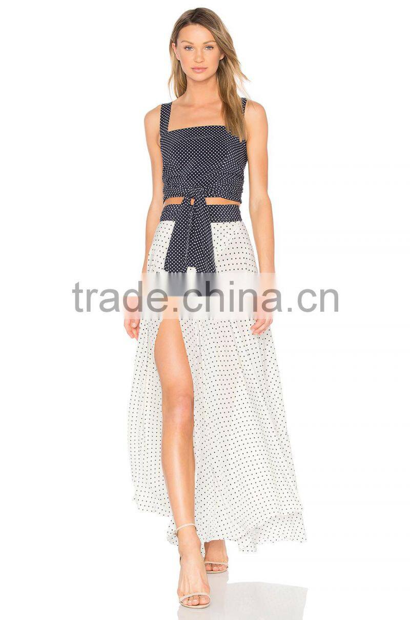 Wholesale Women Apparel Wrap Styling Waist-tie Dot Fitted Tank Top(DQE0402T)