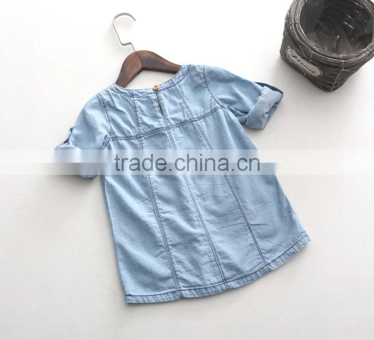 Girls Washed short Sleeve Casual Denim Jean Shirt Blouse with embroidery
