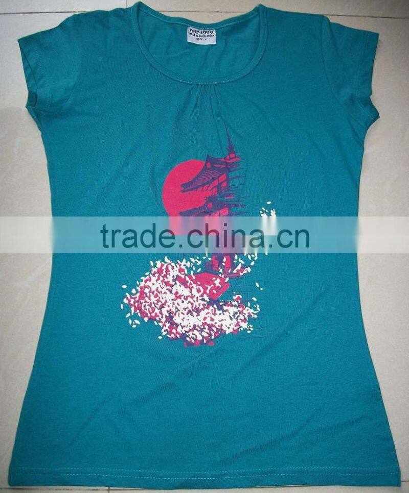 2014 cap sleeve printed ladies t - shirts