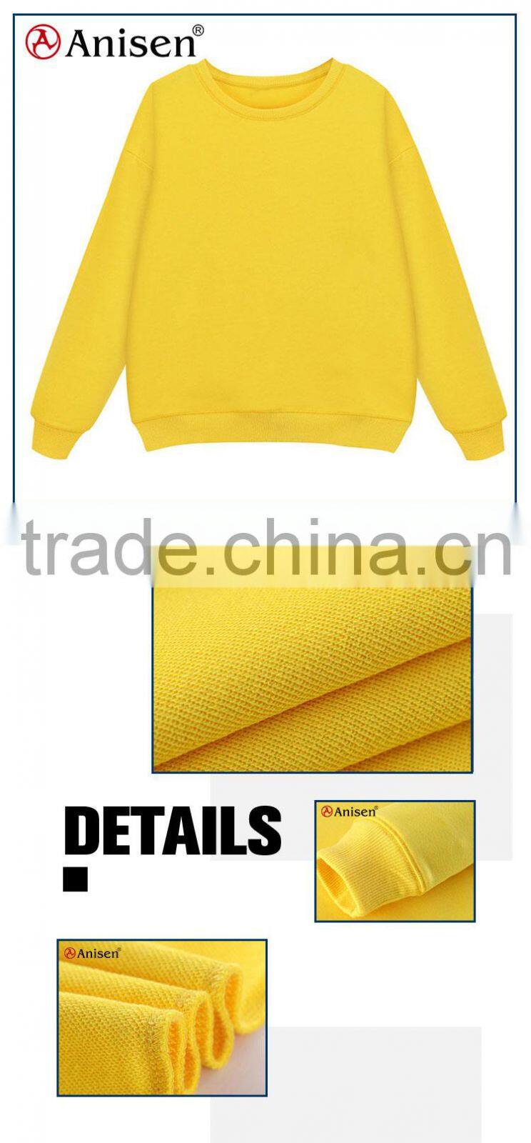 oem service warm windproof cvc fleece yellow women's pullovers sweatshirts