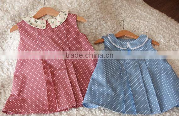 Top fashion lovely polka dot lace trim collar smocked western style 1-6 years old little girl princess dresses