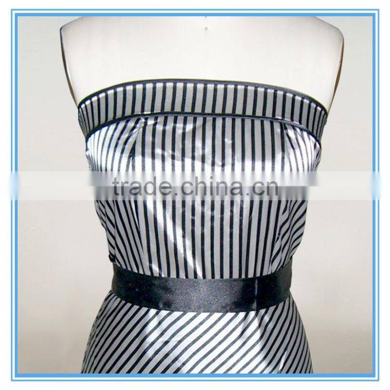 Ladies Sexy Silk Satin Styles Black And White Striped Strapless Dress