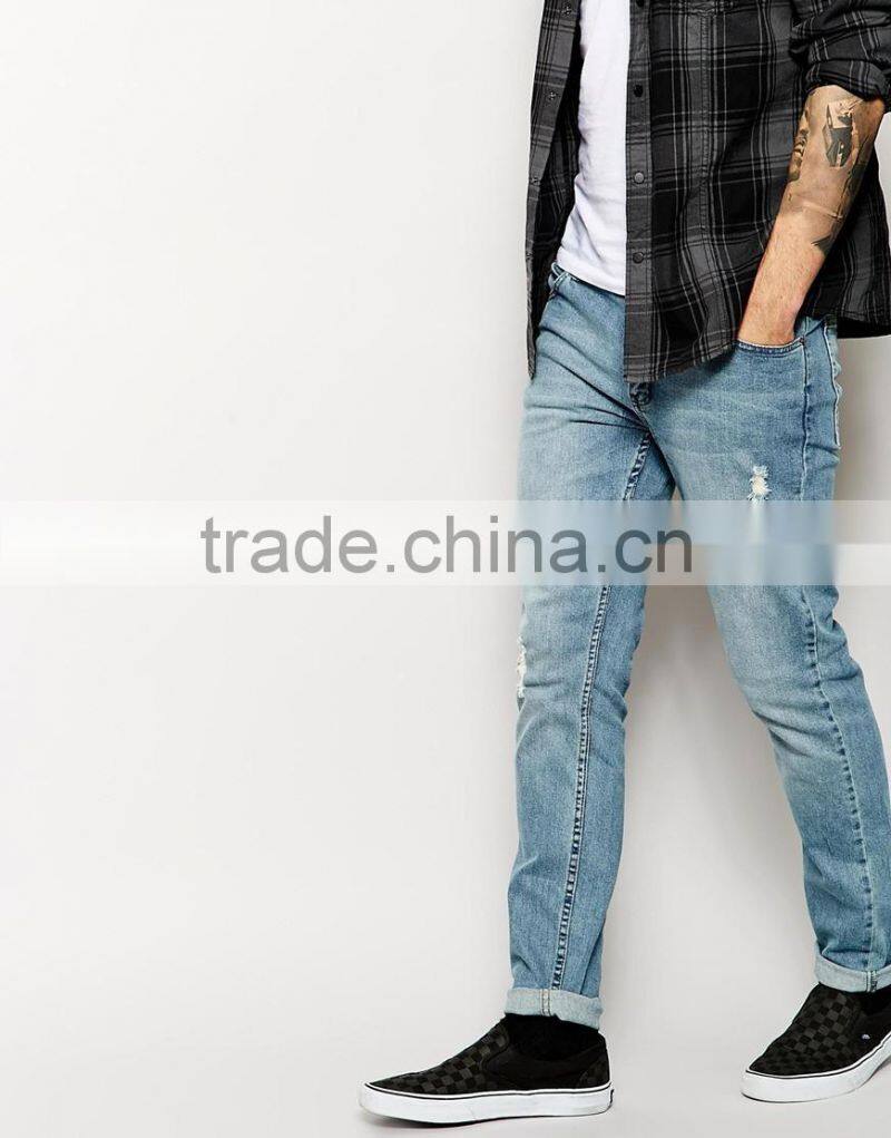 Hot sale new style men damaged jeans