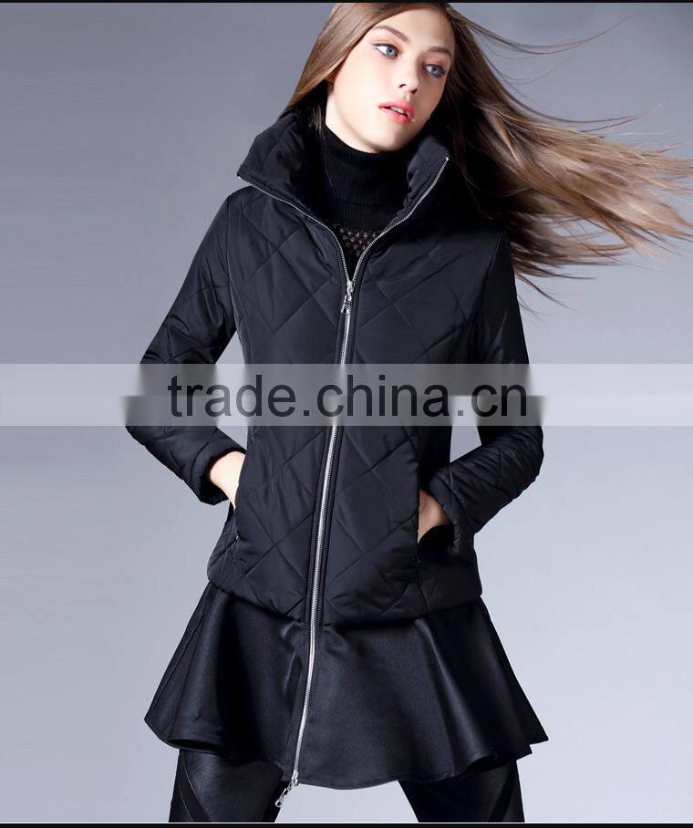 Ladies High Collar Quilting Jacket With PU Skirt