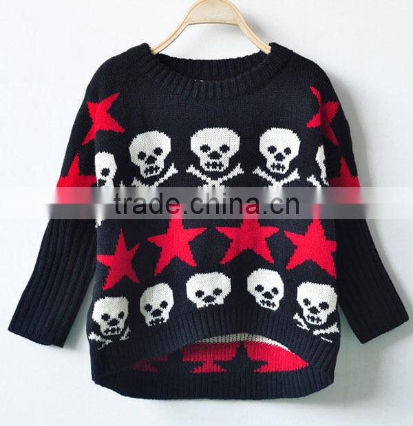 Latest Design Skull Pattern Girls Knitted Pullover Sweater