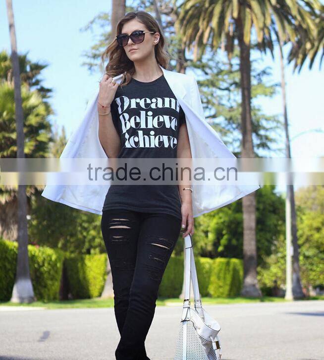 Promotional large size S-L black white OEM Letter printed women tops Shirts tee shirt for women