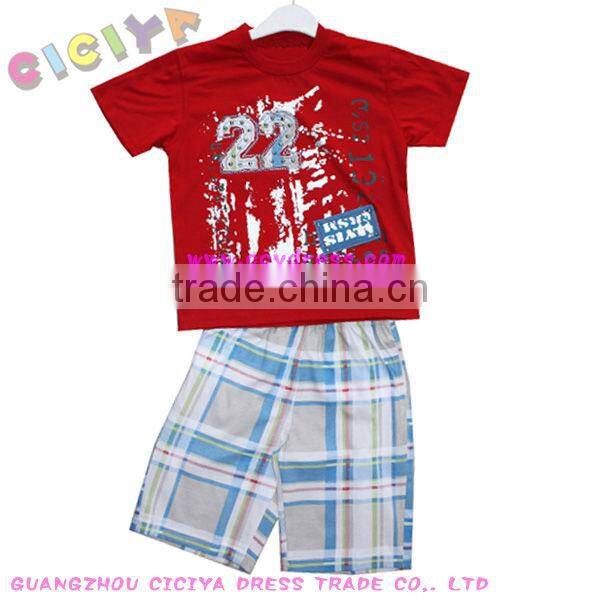 Boys fashion summer check pajamas set design short sleeve tshirt and grid bermuda pajamas