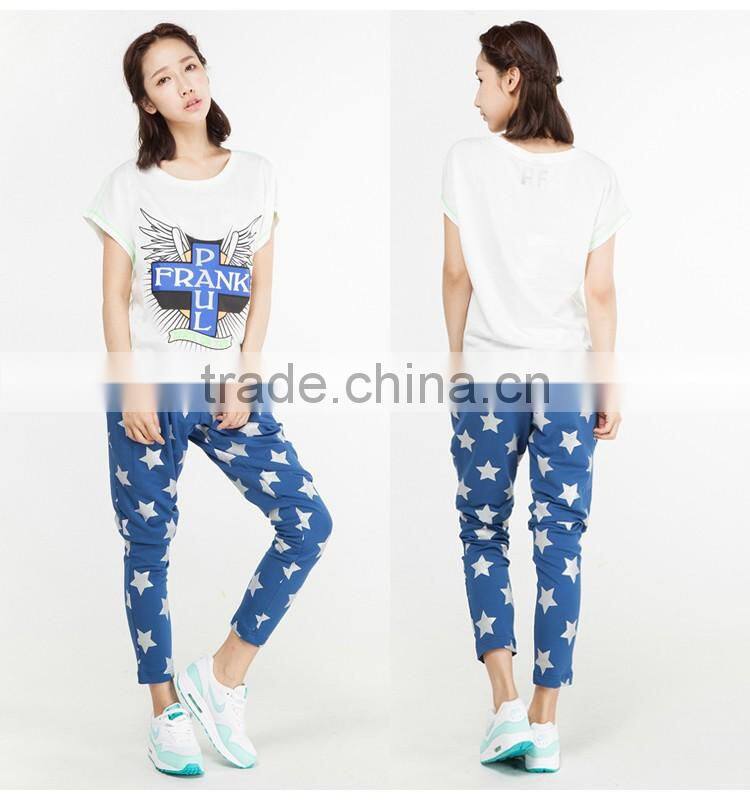 Most fashionable bright gold star knitted trousers custom high quality cotton casual sport pants in guangzhou