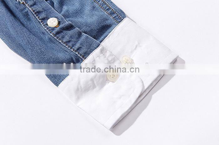 2016 New arrival England style Splicing men denim casual shirt