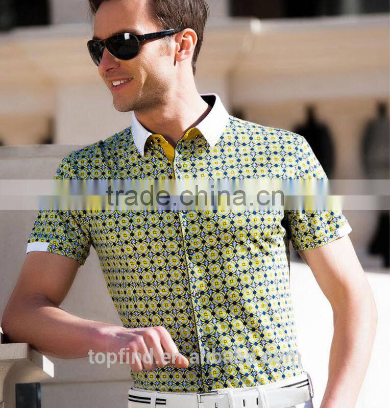 hawaii style short sleeve brand mercerized cotton slim man shirt