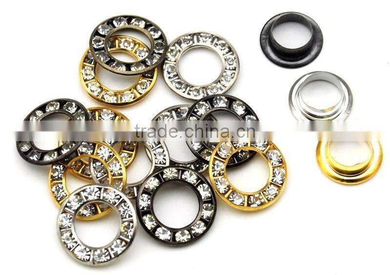 3 colors 17mm round metal brass rhinestone eyelets crystal diamond grommets glass eyelets RE-17mm-001