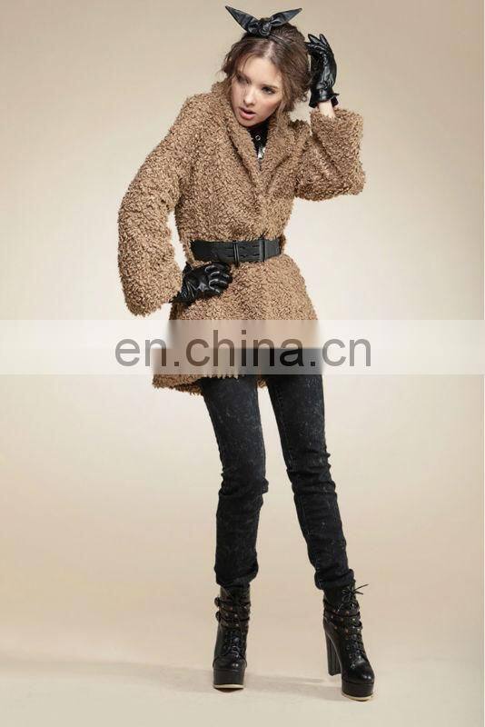 2013 latest design with belt European fashion style winter wool coats fur coat